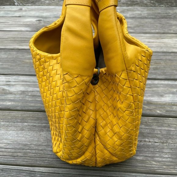 Bottega Veneta Women Shoulder Bag Yellow Intrecciato Leather Hobo Made in Italy - Picture 11 of 12